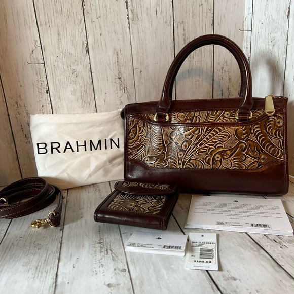 BRAHMIN Tan Trellis Satchel And Matching Wallet - Picture 3 of 15